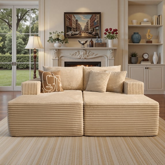 Ovios 74"W Oversized Double Chaise Lounge Chair Deep Seat Cloud Sofa Bed Sleeper Loveseat for Living Room, No Assembly, Black