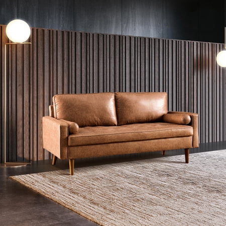 Ovios 69" Brown Sectional Sofa Couch Faux Leather Mid Century Modern 2-Seater Couch for Living Room
