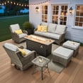 thumbnail image 1 of Ovios 7 Piece Outdoor Patio Furniture Set All-Weather Wicker Rattan Conversation Set with High Back Swivel Chairs & Propane Fire Pit Table, Gray, 1 of 12