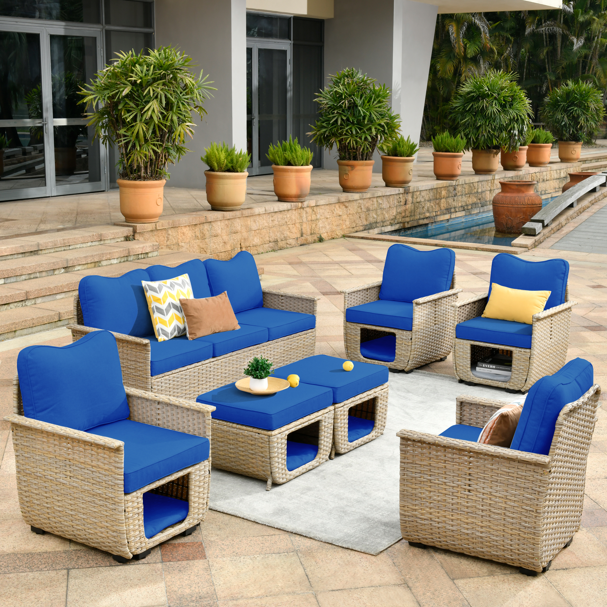 Ovios 7 Pieces Outdoor Furniture All Weather Wicker Patio Conversation
