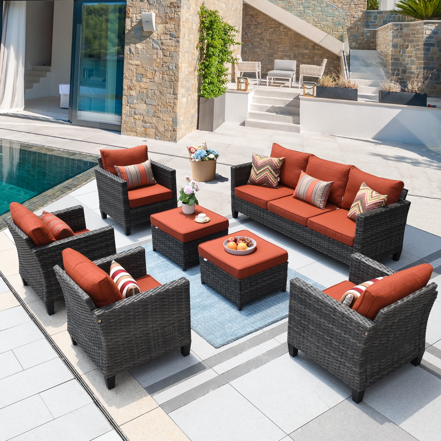Ovios 7 Pieces Outdoor Patio Furniture All Weather Rattan modular