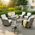 thumbnail image 1 of Ovios 7 Pieces Outdoor Patio Furniture Set High Back All Weather Wicker Conversation Set with Swivel Chairs & Coffee Table, Gray, 1 of 10