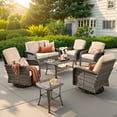 thumbnail image 1 of Ovios 7 Pieces Outdoor Patio Furniture Set High Back All Weather Wicker Conversation Set with Swivel Chairs & Coffee Table, Beige, 1 of 10