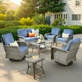 thumbnail image 1 of Ovios 7 Pieces Outdoor Patio Furniture Set High Back All Weather Wicker Conversation Set with Swivel Chairs & Coffee Table, Denim Blue, 1 of 9