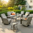 thumbnail image 1 of Ovios 7 Pieces Outdoor Patio Furniture Set High Back All Weather Wicker Conversation Set with Swivel Chairs & Coffee Table, Dark Gray, 1 of 10