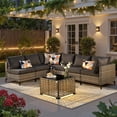 thumbnail image 1 of Ovios 7 Pieces Outdoor Patio Furniture Set PE Wicker Rattan Sofa Set with Solar Table, Black, 1 of 8