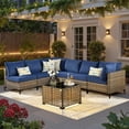thumbnail image 1 of Ovios 7 Pieces Outdoor Patio Furniture Set PE Wicker Rattan Sofa Set with Solar Table, Navy Blue, 1 of 8