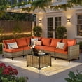 thumbnail image 1 of Ovios 7 Pieces Outdoor Patio Furniture Set PE Wicker Rattan Sofa Set with Solar Table, Orange Red, 1 of 8
