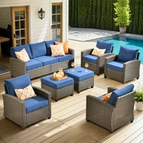 Ovios 7 Pieces Outdoor Patio Furniture Set Wicker Rattan Outside Conversation Sectional Sofa for Backyard