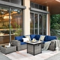 thumbnail image 1 of Ovios 7 Pieces Outdoor Patio Furniture with 30 inch Fire Pit Table All Weather Wicker Sectional Set for Porch, 1 of 6