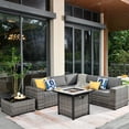 thumbnail image 1 of Ovios 7 Pieces Outdoor Patio Furniture with 30 inch Fire Pit Table All Weather Wicker Sectional Set for Porch, 1 of 6
