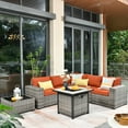 thumbnail image 1 of Ovios 7 Pieces Outdoor Patio Furniture with 30 inch Fire Pit Table All Weather Wicker Sectional Set for Porch, 1 of 6