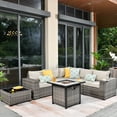 thumbnail image 1 of Ovios 7 Pieces Outdoor Patio Furniture with 30 inch Fire Pit Table All Weather Wicker Sectional Set for Porch, 1 of 6