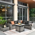 thumbnail image 1 of Ovios 7 Pieces Outdoor Patio Furniture with 30 inch Fire Pit Table All Weather Wicker Sectional Set for Porch, 1 of 6