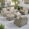 thumbnail image 1 of Ovios 7 Pieces Outdoor Patio Furniture Set All-Weather Rattan Wicker Sectional Sofa and Chairs with Ottomans, Beige, 1 of 9