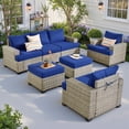 thumbnail image 1 of Ovios 7 Pieces Outdoor Patio Furniture Set All-Weather Rattan Wicker Sectional Sofa and Chairs with Ottomans, Navy Blue, 1 of 9