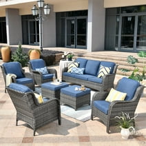 Ovios 7 Pieces Patio Furniture High-Back Wicker Outdoor Conversation Sectional Sofa Set for Balcony