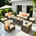 thumbnail image 1 of Ovios 7 Pieces Patio Furniture Set All-Weather Outdoor Sectional Patio Sofa Wicker Rattan Conversation Set with 54" Gas Propane Fire Pit Table for Backyard, 1 of 9