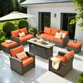 thumbnail image 1 of Ovios 7 Pieces Patio Furniture Set All-Weather Outdoor Sectional Patio Sofa Wicker Rattan Conversation Set with 54" Gas Propane Fire Pit Table for Backyard, 1 of 1