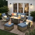 thumbnail image 1 of Ovios 7 Pieces Patio Furniture Set Outdoor Conversation All-Weather Rattan Sectional Sofa with Fire Pit Table & Swivel Chairs, 1 of 12