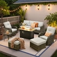thumbnail image 1 of Ovios 7 Pieces Patio Furniture Set Outdoor Conversation All-Weather Rattan Sectional Sofa with Fire Pit Table & Swivel Chairs, 1 of 12