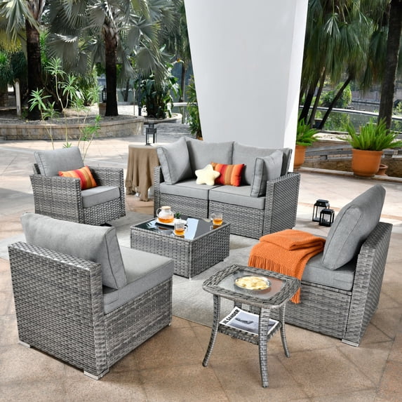 Ovios 7 Pieces Patio Glider Chair Set Outdoor Swivel Rocking Chairs with Side Table,Dark Gray