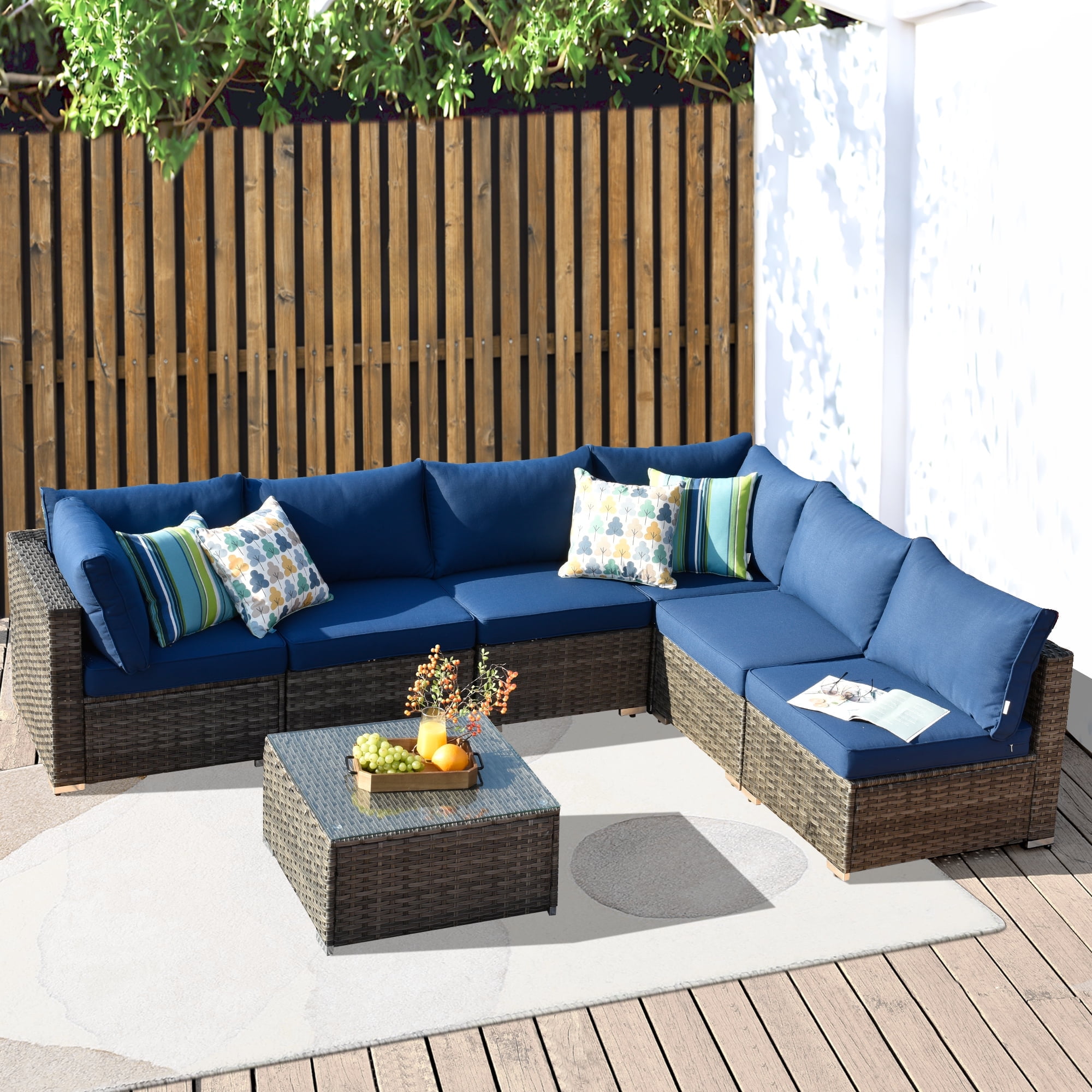 Ovios 7 Pieces Patio Outdoor Furniture Set Wicker Rattan Conversation