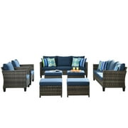 Ovios 8 Pieces Outdoor Patio Furniture All-Weather Wicker Conversation Set with Sectional Couch for Backyard