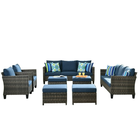 Ovios 8 Pieces Outdoor Patio Furniture All-Weather Wicker Conversation Set with Sectional Couch for Backyard