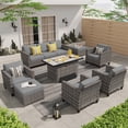 thumbnail image 1 of Ovios 8 Pieces Outdoor Patio Furniture Set with 42" Rattan Propane Fire Pit Table Wicker Outdoor Conversation Set with Gas Fire Pit & Ceramic Tabletop for Backyard, 1 of 9