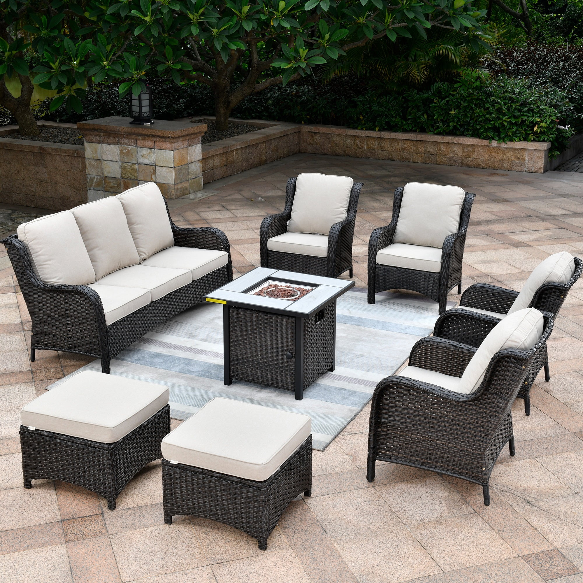 Ovios 8 Pieces Outdoor Patio Furniture Set Brown Conversation Outdoor