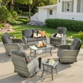 thumbnail image 1 of Ovios 8 Pieces Outdoor Patio Furniture Set High Back All Weather Wicker Conversation Set with Swivel Chairs & Coffee Table, Black, 1 of 10