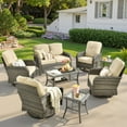 thumbnail image 1 of Ovios 8 Pieces Outdoor Patio Furniture Set High Back All Weather Wicker Conversation Set with Swivel Chairs & Coffee Table, Beige, 1 of 9