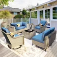 thumbnail image 1 of Ovios 8 Pieces Outdoor Patio Furniture Swivel Set with Rocking Chair All-Weather Wicker Conversation Sectional with Solar Lamps Coffee Table for Balcony, 1 of 6
