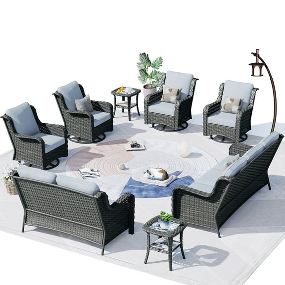 Ovios 8 Pieces Outdoor Patio Furniture with Swivel Chairs Wicker Patio Sectional Sofa with Loveseat for Backyard