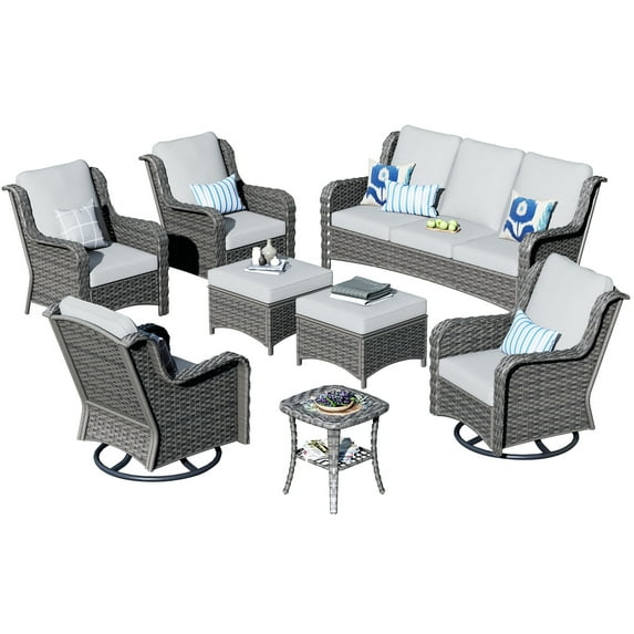 Ovios 8 Pieces Outdoor Patio Furniture with Swivel Chairs Wicker Patio Sectional with Sofa for Backyard