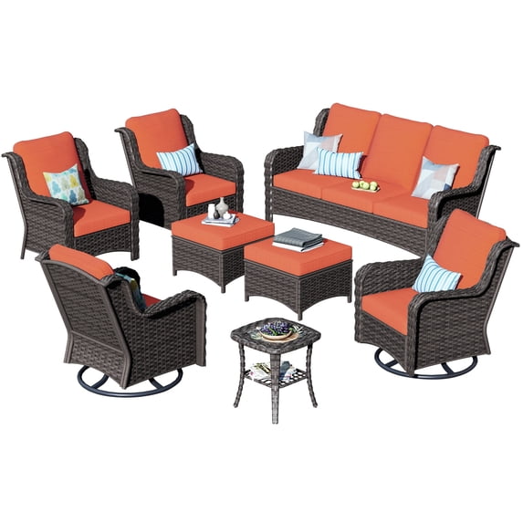 Ovios 8 Pieces Outdoor Patio Furniture with Swivel Chairs Wicker Patio Sectional with Sofa for Backyard