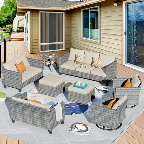 Ovios 8 Steel All Weather Outdoor Conversation Sets with Sofa and Chair, Gray