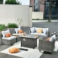 thumbnail image 1 of Ovios 8 Pieces Patio Fire Pit Set Outdoor Rattan Sectional Sofa Conversation Set with Swivel Rocking Chair and Side Table,Gray, 1 of 8