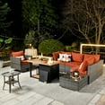 thumbnail image 1 of Ovios 8 Pieces Patio Fire Pit Set Outdoor Rattan Sectional Sofa Conversation Set with Swivel Rocking Chair and Side Table,Orange Red, 1 of 8