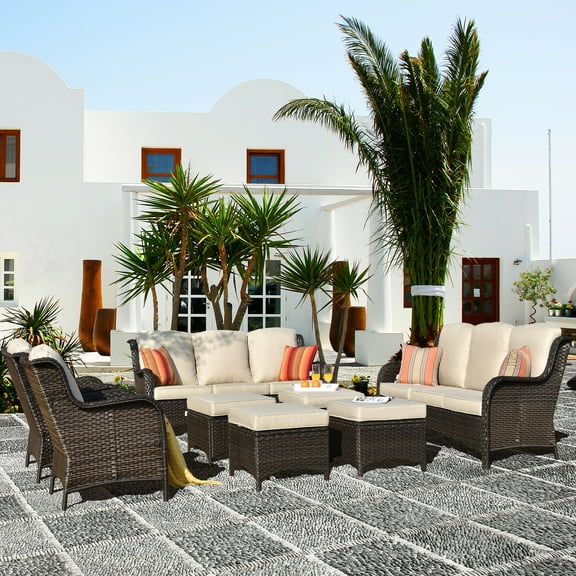 Ovios 8 Pieces Patio Furniture Set All-Weather Outdoor Conversation Set Wicker Sectional Couch with Washable cover