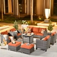 thumbnail image 1 of Ovios 8 Pieces Patio Outdoor Furniture Grey Conversation Set Outdoor Sectional Sofa with Gas Fire Pit CSA Approved, 1 of 9