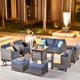 thumbnail image 1 of Ovios 8 Pieces Patio Outdoor Furniture Grey Conversation Set Outdoor Sectional Sofa with Gas Fire Pit CSA Approved, 1 of 9