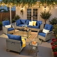 thumbnail image 1 of Ovios 8 Pieces Patio Furniture Outdoor Conversation Set Rattan Wicker Outside Sectional Sofa with Swivel Chairs & Solar Light Table, Navy Blue, 1 of 10