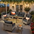 thumbnail image 1 of Ovios 8 Pieces Patio Furniture Outdoor Conversation Set Rattan Wicker Outside Sectional Sofa with Swivel Chairs & Solar Light Table, Black, 1 of 10