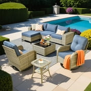 Ovios 8 Pieces Wicker Patio Furniture Sets Outdoor Conversation Sectional Sofa with Swivel Chairs & Glass Coffee Table
