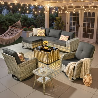 Ovios 8 Pieces Wicker Patio Furniture Sets Outdoor Conversation Sectional Sofa with Swivel Chairs & Solar Light Table