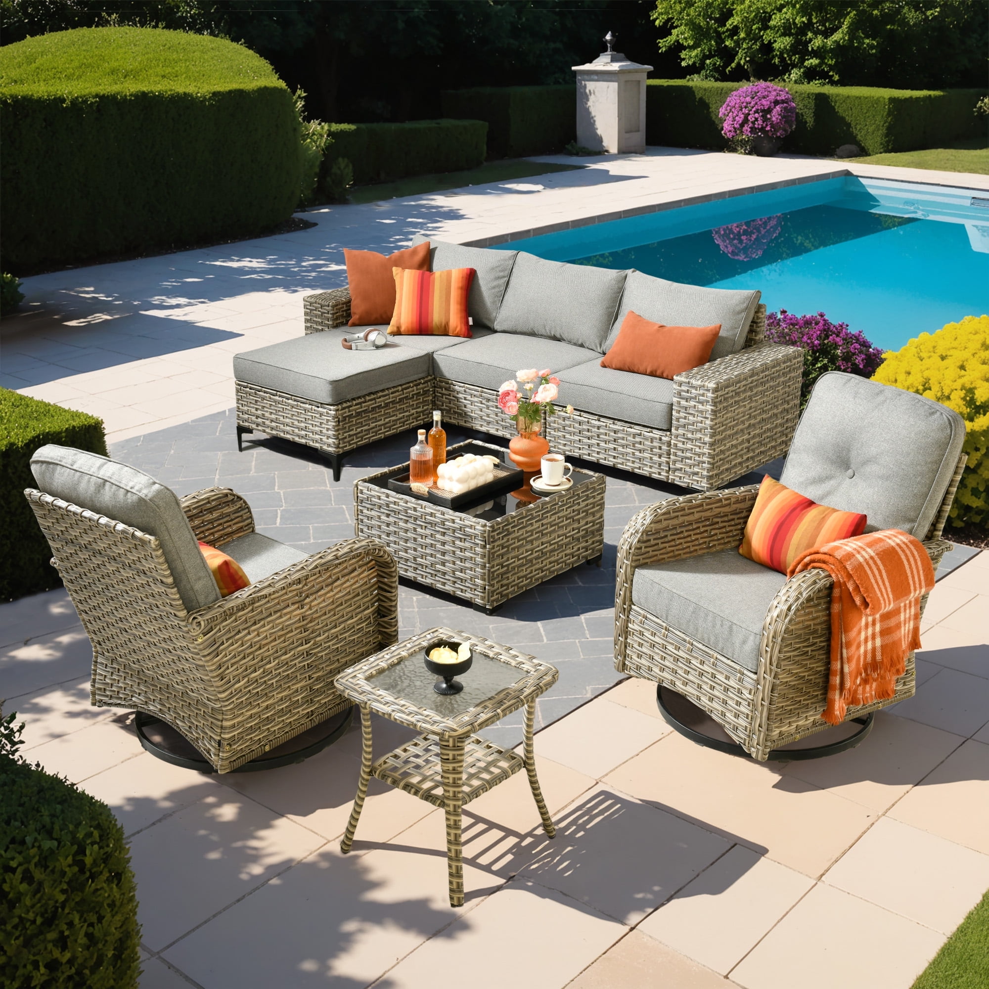 Walmart Black Friday Deals 2025 - Ovios 8 Pieces Wicker Patio Furniture Sets Outdoor Conversation Sectional Sofa with Swivel Chairs & Glass Coffee Table