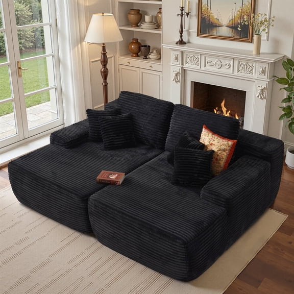 Ovios 74"W Oversized Double Chaise Lounge Chair Deep Seat Cloud Sofa Bed Sleeper Loveseat for Living Room, No Assembly, Black