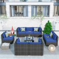 thumbnail image 1 of Ovios 9 Piece Outdoor Furniture All Weather Wicker Patio Conversation Sectional Sofa Set with Coffee Table for Garden Backyard (Navy Blue), 1 of 6